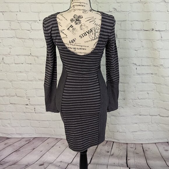 FP Beach Dress Gray Contrasting Stripe XS Long Sleeve - Picture 4 of 6